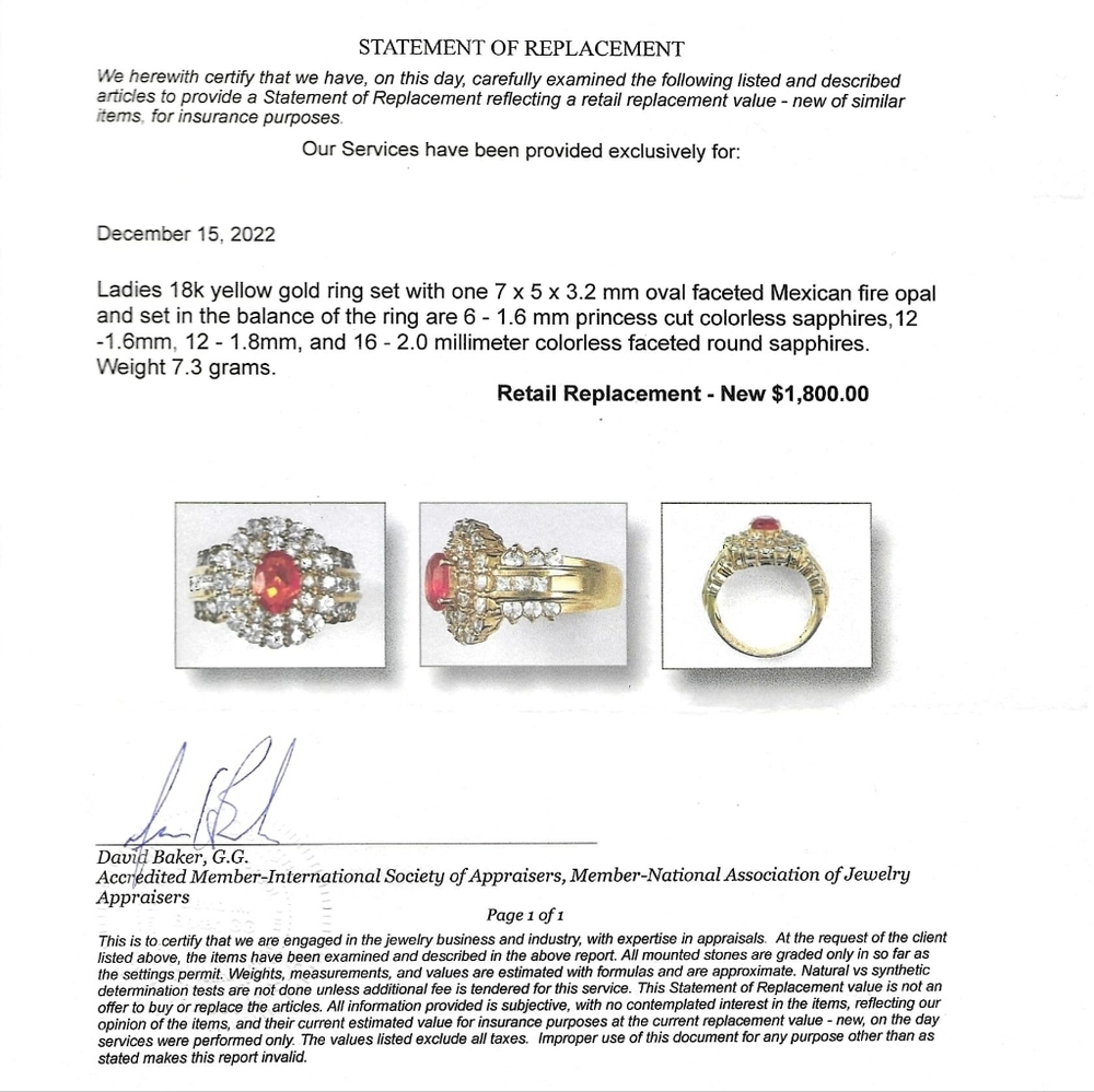 18K Yellow Gold Fire Opal Sapphire Halo Cocktail Ring - Picture 4 of 16